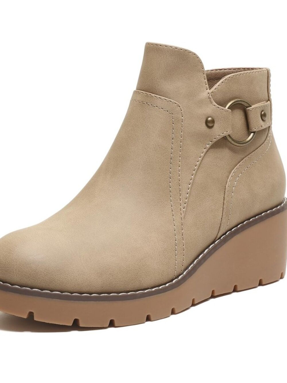 Womens Wedge Ankle Boots Chunky Low Heel Fall Short Booties Side Zipper